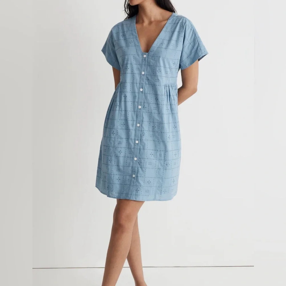 MADEWELL - Button-Front V-Neck Mini Dress Sz XXS - Picture 10 of 11